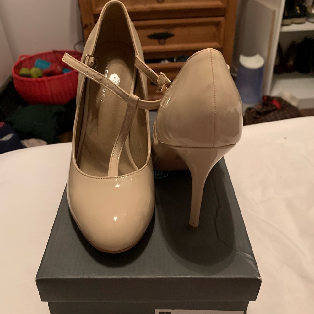 NEW IN BOX - Worn around the house! Nude Patent TStrap Pumps!